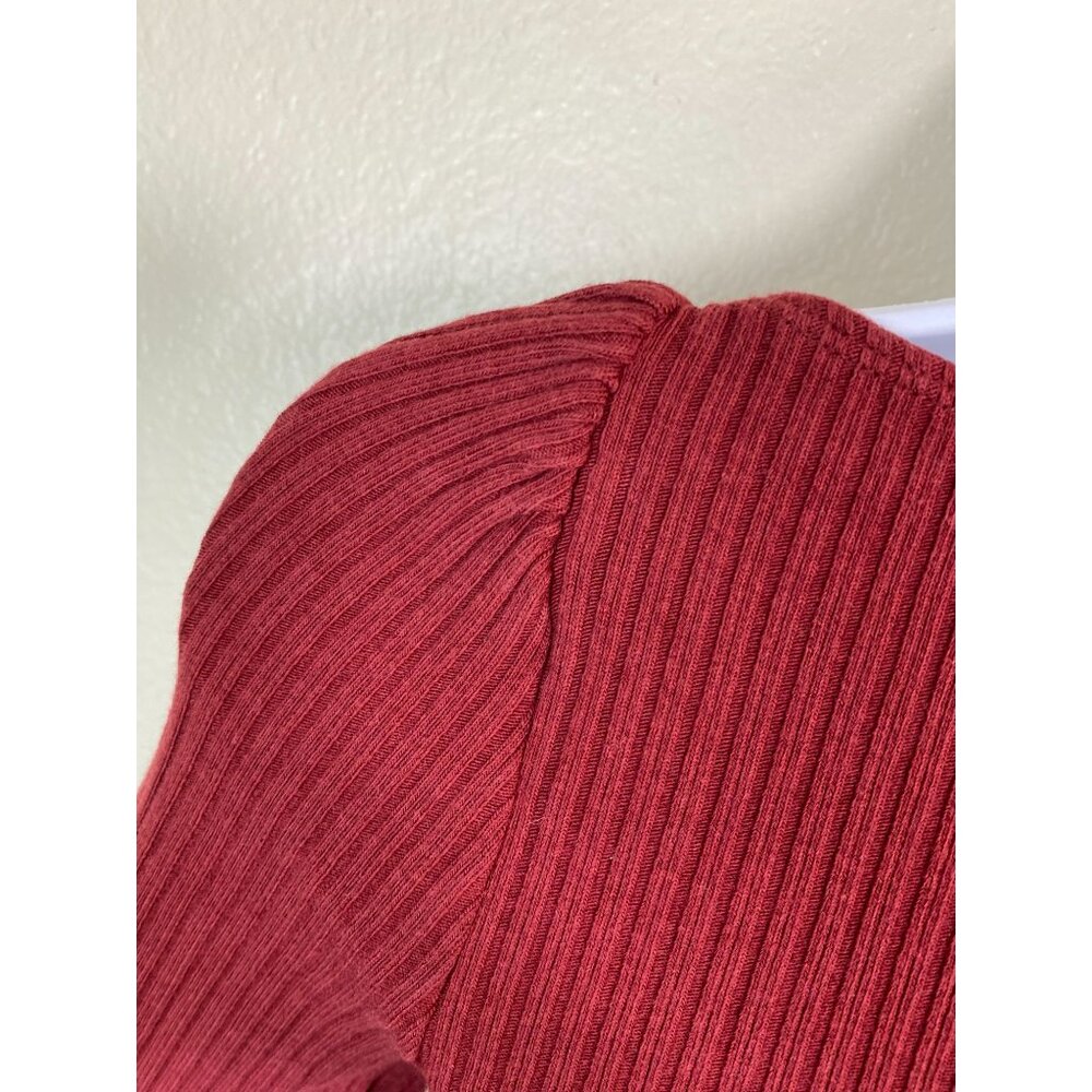 Reformation Banks Midi Dress size Small Red Long sleeve Red Ribbed Front Slit - Picture 12 of 16